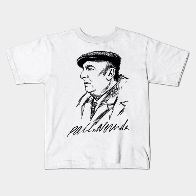 Pablo Neruda Kids T-Shirt by ThunderEarring